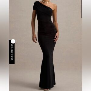 Alethea Black Asymmetric Bardot Maxi Dress Club L London